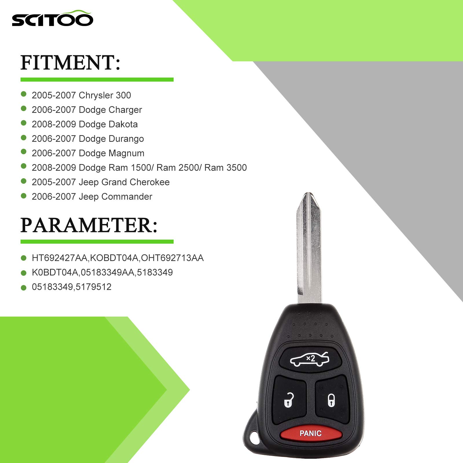 SCITOO Compatible with Keyless Shell, 2X Replacement Keyless Entry Remote Head Key Combo Fob Shell Case Transmitter Uncut Blade for Dodge for Jeep K0BDT04A