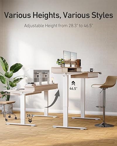 Miniatura 4 de FEZIBO Escritorio eléctrico de pie resistente y ajustable en altura con cajones, mesa de pie de 55 x 24 pulgadas con estante de almacenamiento