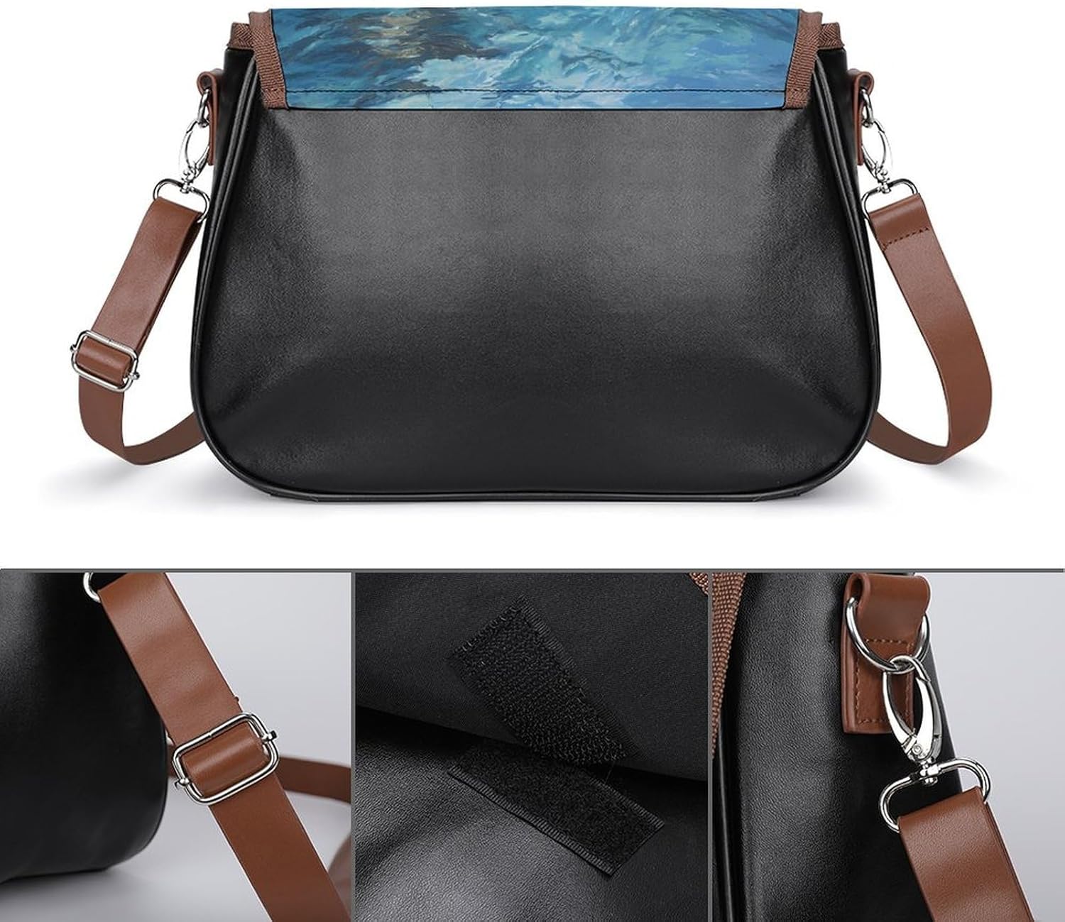 Sea Lion Swimming in Ocean Women Crossbody Purse Leather Messenger Bag Handbags Shoulder Strap Bags