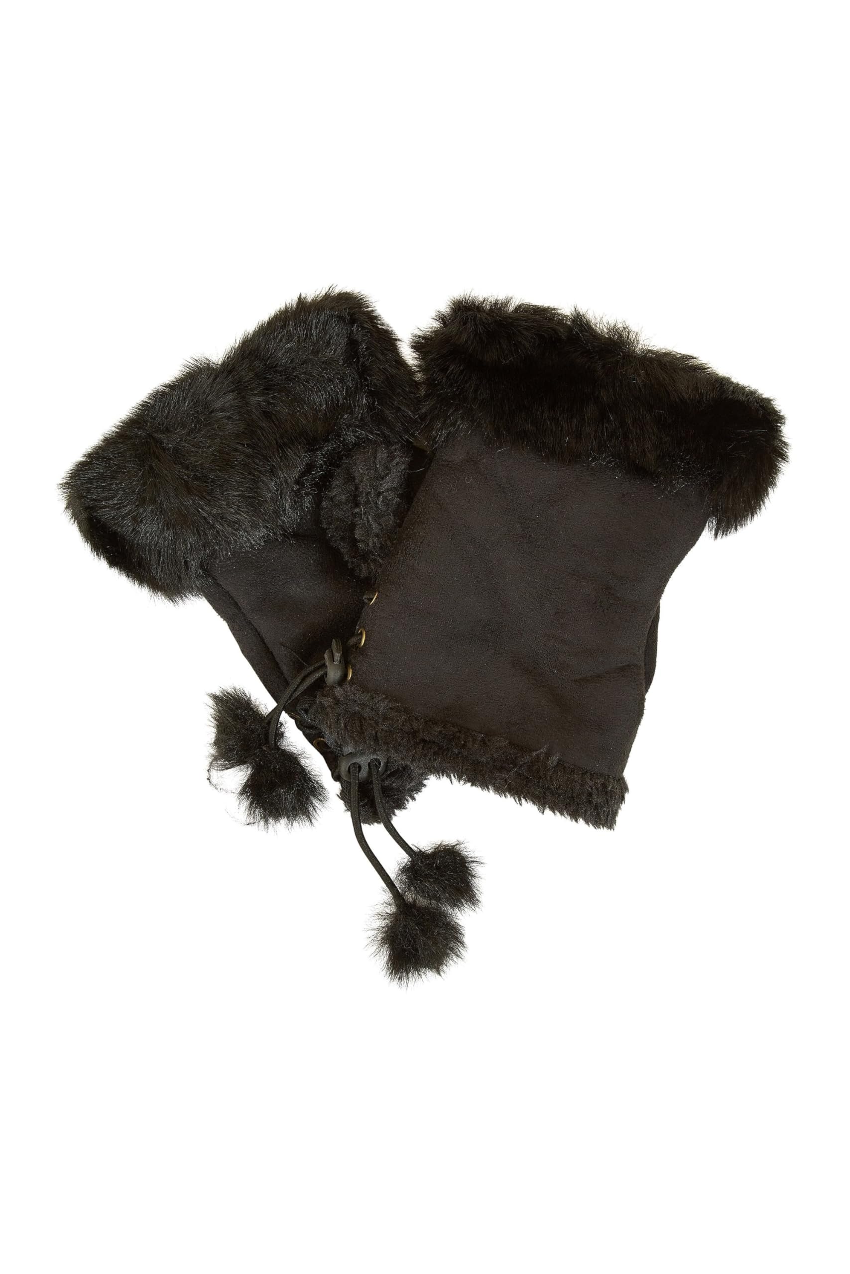 Yumi Black Fur Fingerless Suede Mittens One Size Black