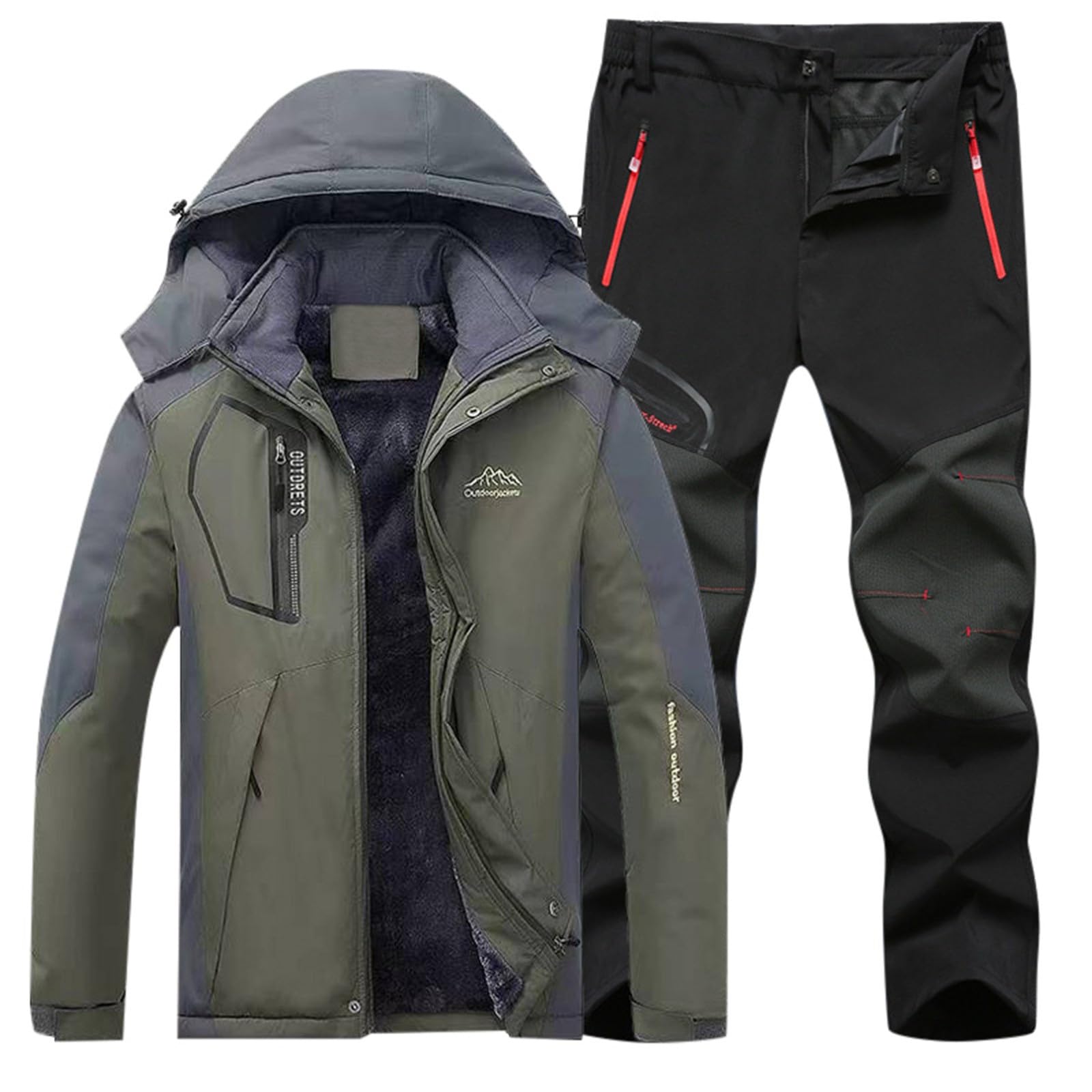 Tuta da sci da uomo, set da 2 pezzi, da neve, da uomo, impermeabile, con calda imbottitura, con cappuccio rimovibile e pantaloni da neve, tuta da jogging