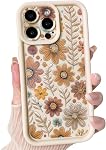 Lovmooful Compatible for iPhone 13 Case Aesthetic Cute Color Flower Floral Leaf Design for Girls Women Soft TPU Shockproof More Protective Girly for iPhone 13 Case-Brown
