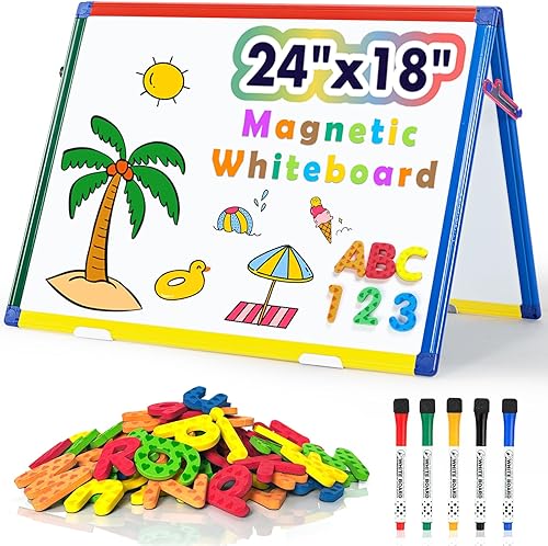 Miniatura 9 de SWANCROWN - Pizarra blanca portátil de borrado en seco para niños, pizarra blanca magnética portátil de 16 x 12 pulgadas, caballete de arte de doble