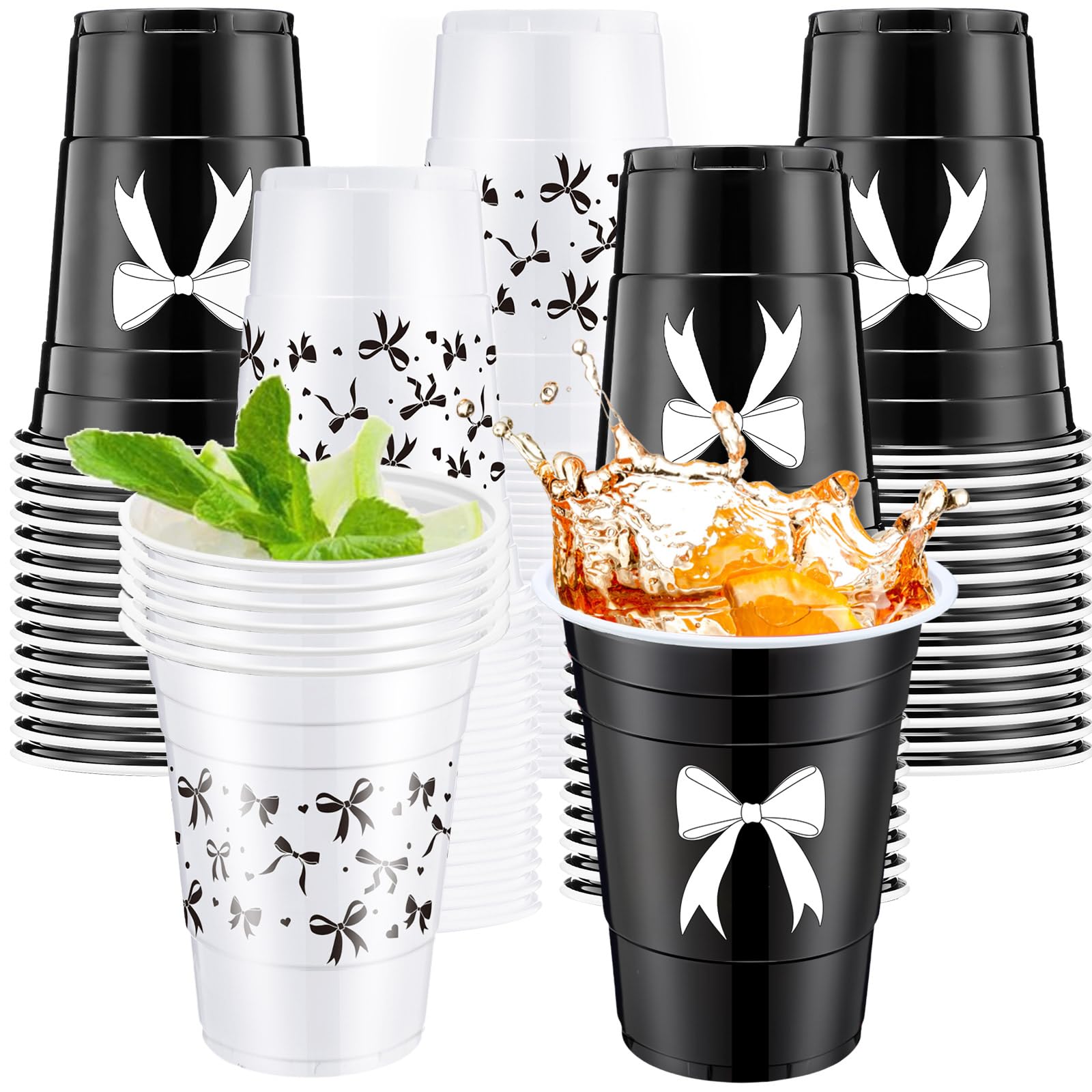 Jingmore 30 Pcs Bow Plastic Cups 16 oz Coquette Birthday Cup in 2 Style Coquette Bow Party Decoration Supplies for Birthday Wedding Baby Shower Bridal