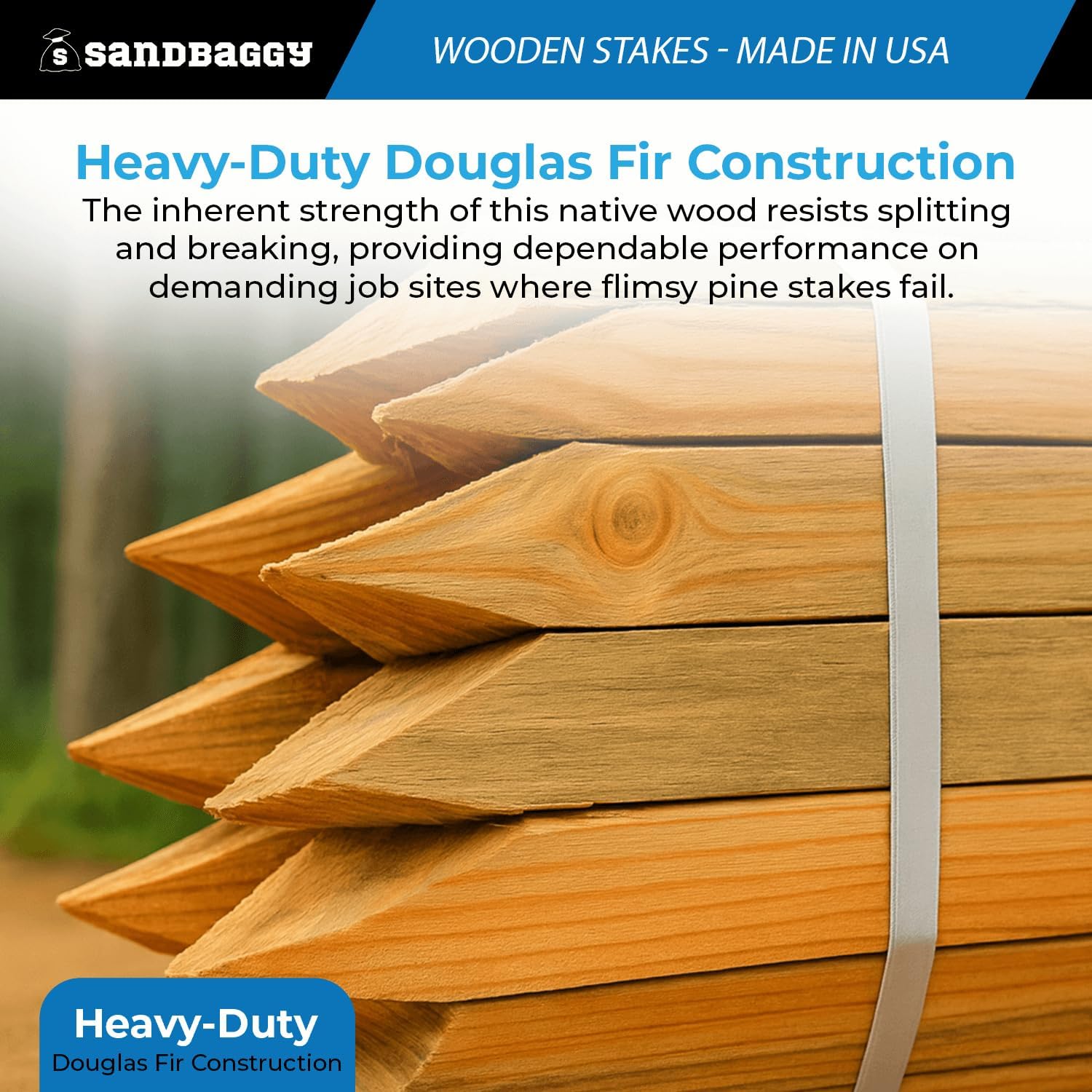 Sandbaggy 3 Ft Wood Stakes (1" X 3" X 36") - Made in The USA - 3" Extra Wide Stakes for Concrete Forms, Garden, Yard, Grading, Survey, Plants, Signs (Douglas Fir Wood, 50)