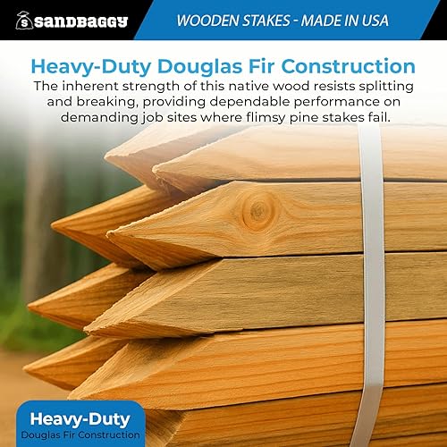 Miniatura 4 de Sandbaggy Estacas de madera de 12 pulgadas - Estacas resistentes para construcción, jardinería topografía - Punta de cincel, madera de abeto Douglas