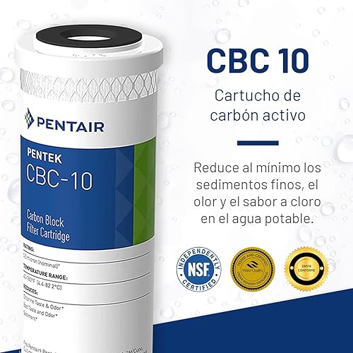 Miniatura 2 de Pentair Pentek CBC-10 Filtro de agua de carbono, 10 pulgadas, cartucho de repuesto de bloque de carbono debajo del fregadero con filtro de carbón