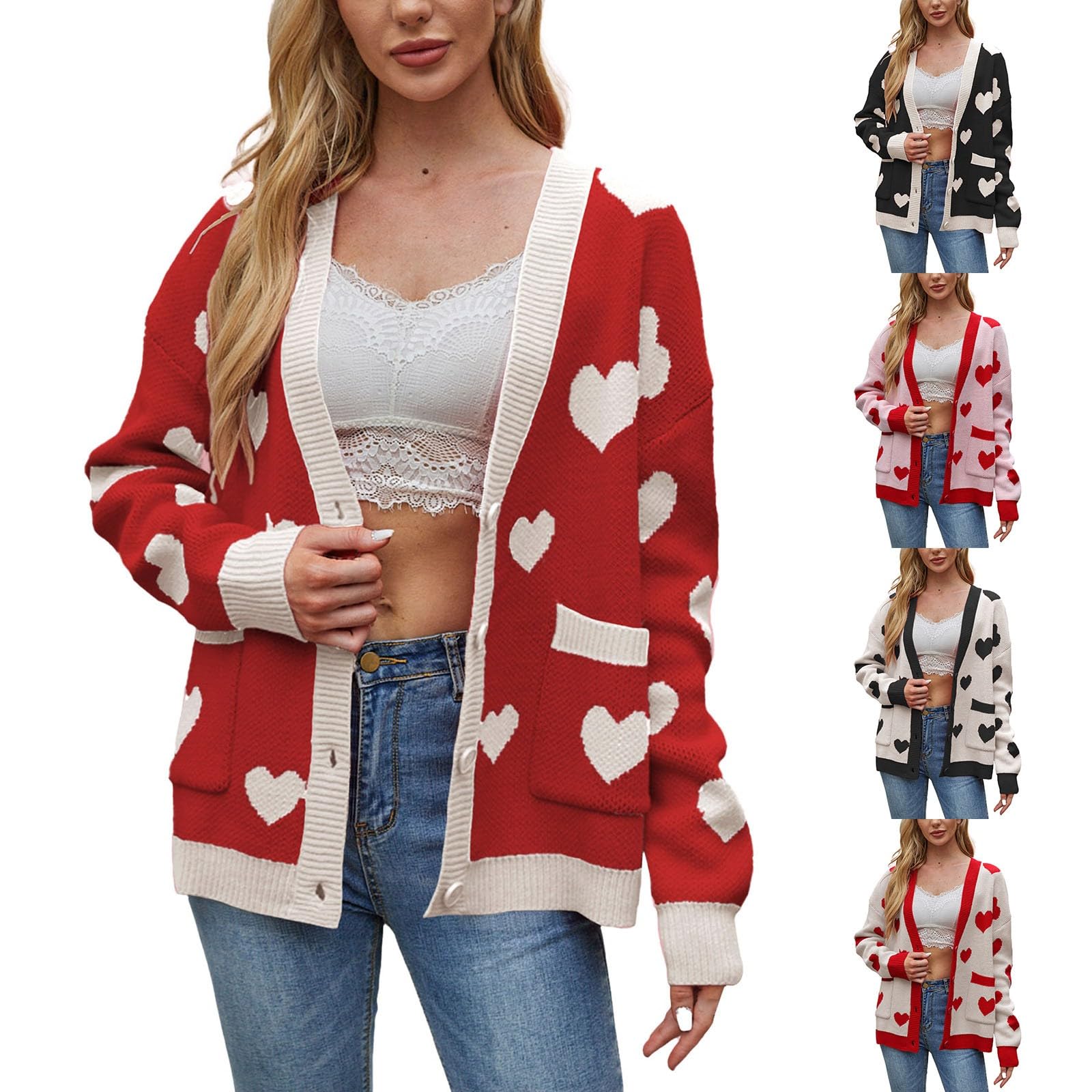 Generisch Chaqueta de punto grueso para mujer, gran tamaño, con frente abierto, cárdigan para mujer, otoño e invierno, cárdigan con botones, cuello en V, chaqueta de entretiempo, informal, cálida