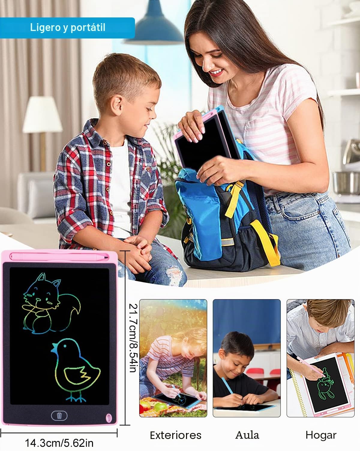 Tableta Gráfica LCD 8,5 Pulgadas con Lápiz de Escritura, Tablero de Dibujo Colorido Borrable Reutilizable para Niños 3+ Años