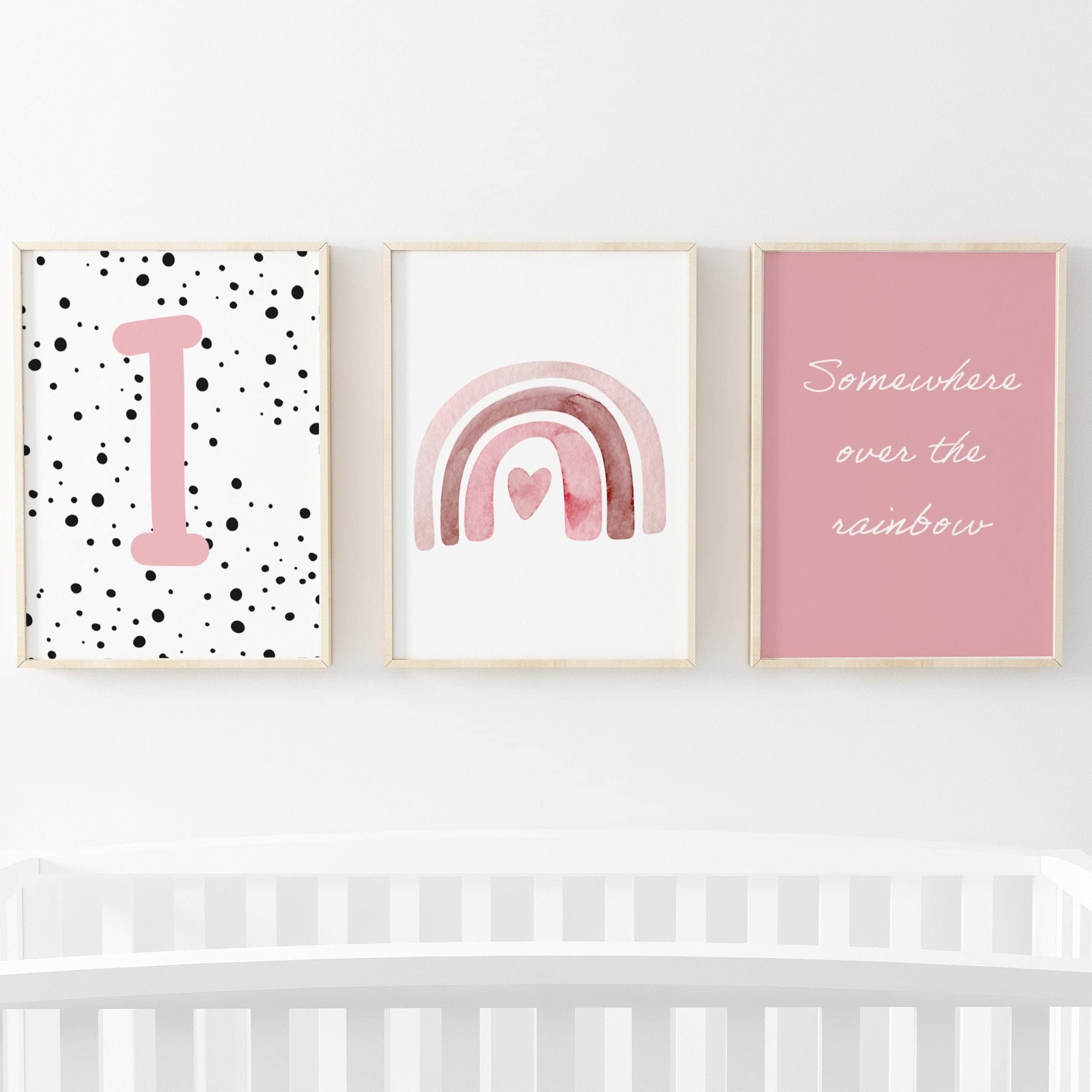 Pompom Prints® Set of 3 Girls bedroom Prints, Rainbow Nursery Prints, Scandi Boho Style Nursery Decor, Playroom Prints [Picture frames not included] (A3, I)