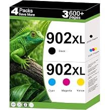 902XL Ink Cartridges Combo Pack Replacement for HP 902 XL Work for 6970 6960 6954 6951 6958 6950 6975 6962 6968 6963 6964 6978 6956 6961 Printer with V22.3.1 Chips  4 Pack Cyan Magenta Yellow Black