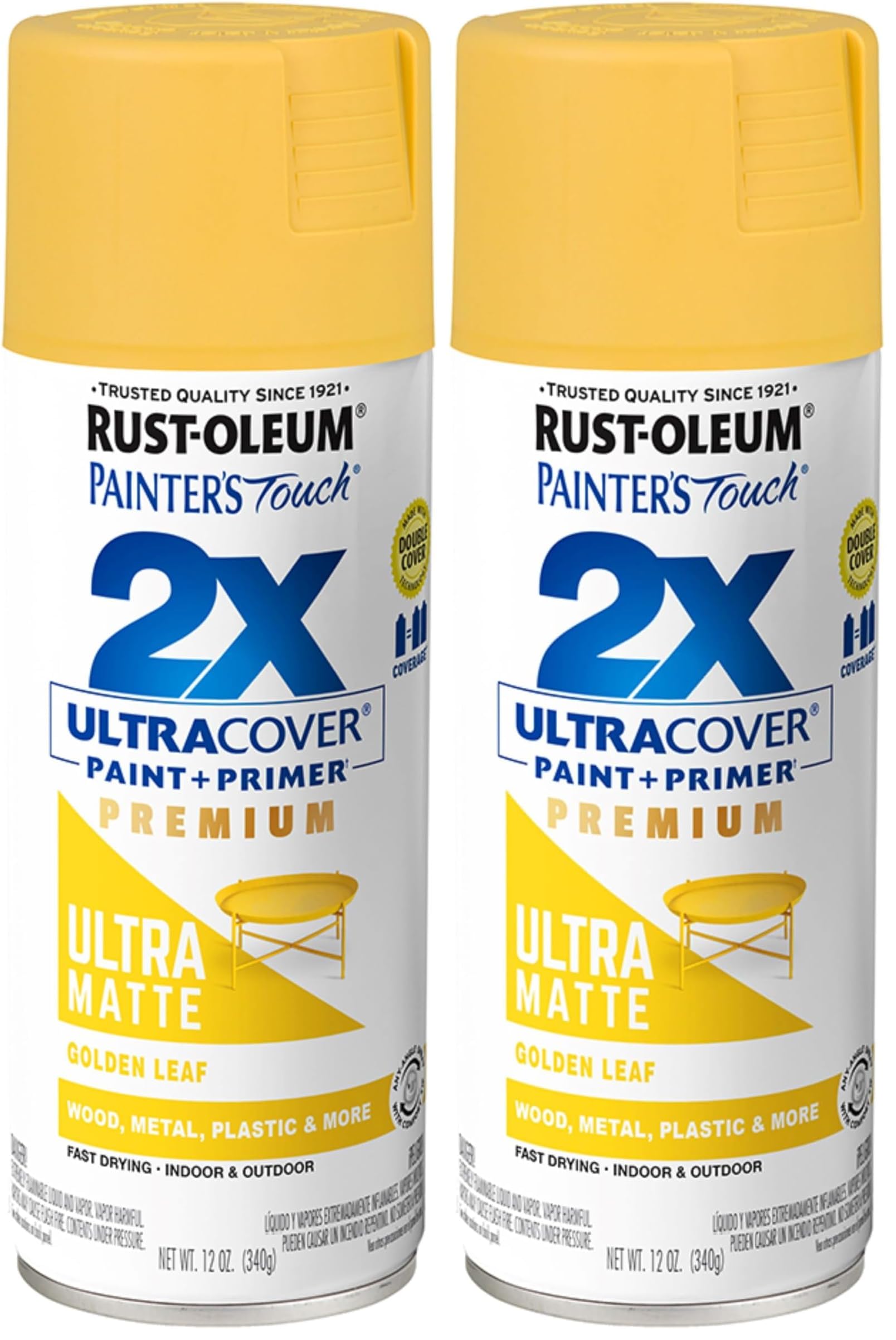 Rust-Oleum 331186 Painter's Touch 2X Ultra Cover Spray Paint, 12 oz, Ultra Matte Golden Leaf (Pack of 2)