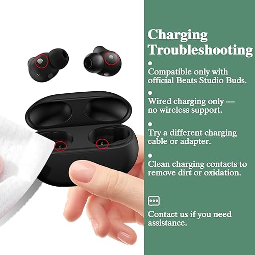Miniatura 8 de Jinstyles Funda de carga de repuesto compatible con Beats Studio Buds, cargador con botón de sincronización de emparejamiento Bluetooth y batería