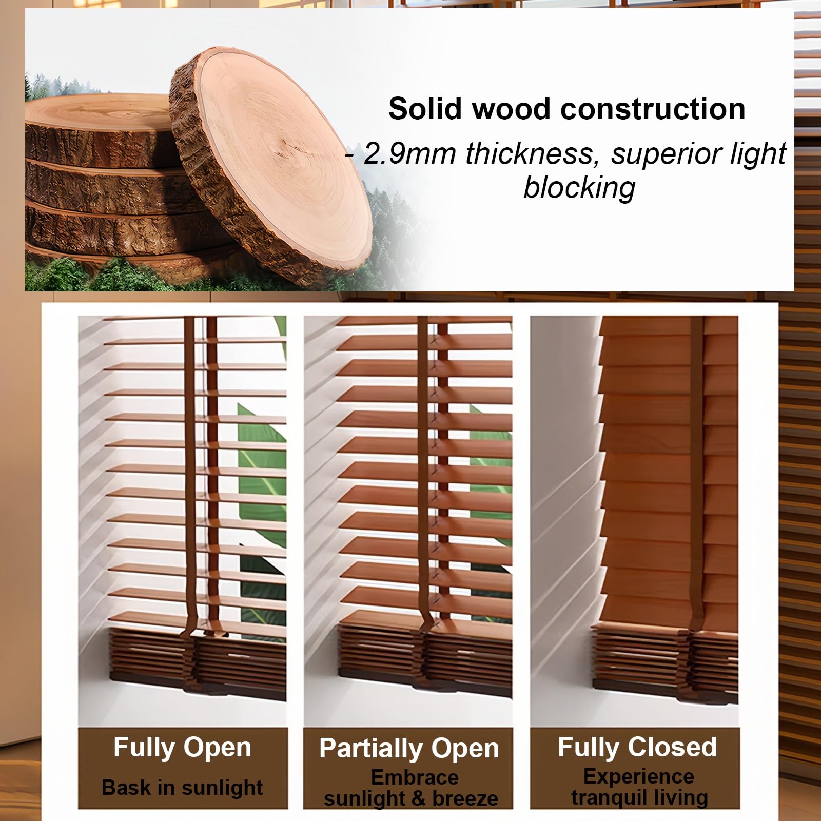 Persiana Veneciana de Madera - 50cm 60cm 70cm 80cm 90cm 100cm 110cm 120cm 140cm 150cm 160cm Persianas venecianas de fácil instalación - Privacidad - Lamas De 5cm - para Interior(Brown)