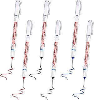 Multi-Purpose Deep Drill Hole Long Nib Waterproof Marker Pens Colorful Carpenter Pen for Bathroom Woodworking, Red Black Blue (20 mm, Classic Style)