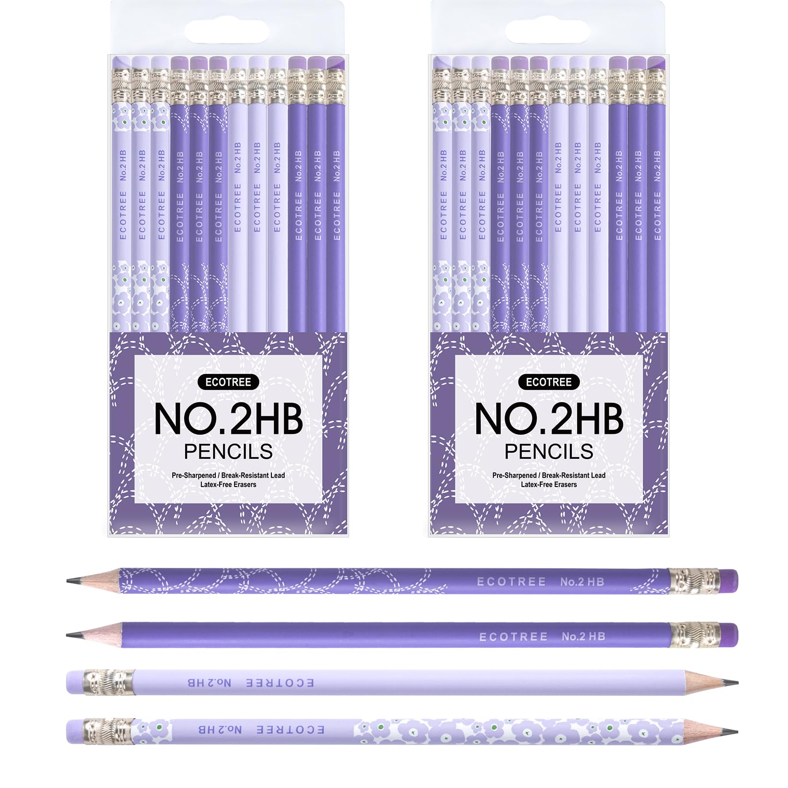 ECOTREE Pencils #2 Pre-Sharpened Pencils for Kids Number 2 Pencil with Erasers for School, Writing, 24 Count