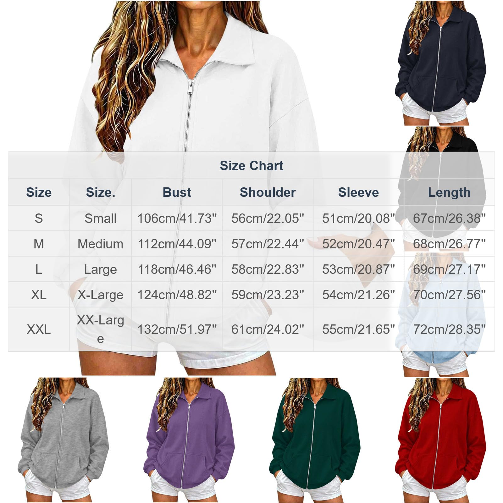 Sweatjacke Damen Ohne Kapuze Sweatshirt Rollkragen Sweatjacke Revers Sweatshirt Herbst Übergangsjacke Dünne Fleecejacke Leichte Fleece Pullover Oversize Outwear Einfarbig Elegant Reißverschluss Jacke