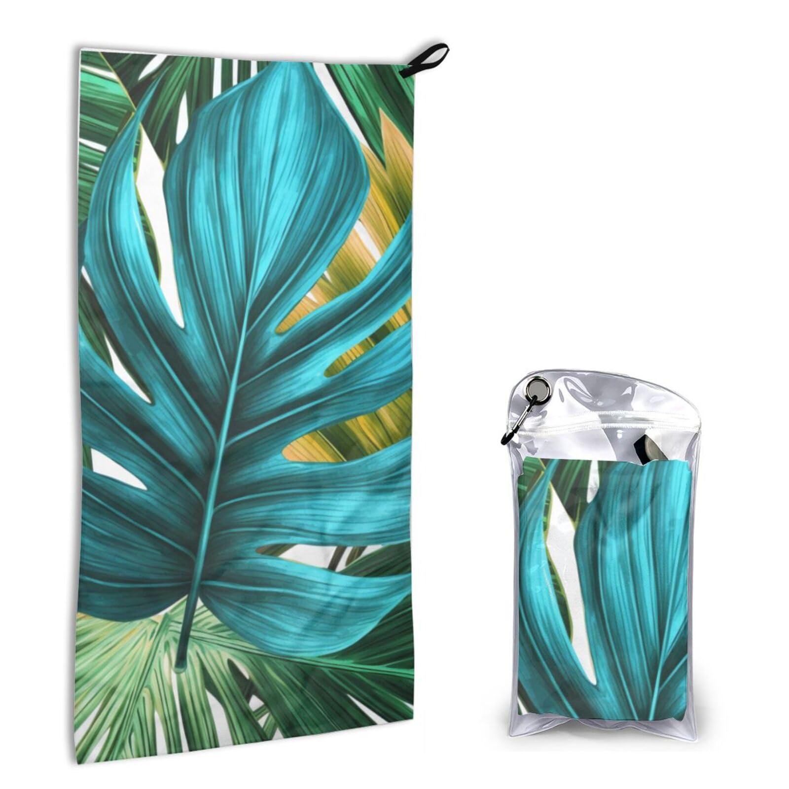BWWHCCTI Quick Dry Hand Towel With Bag - Tropical Palm Leaf Printed Super Absorbent Face Cloth Microfiber Travel Sports Towels 40x80cm
