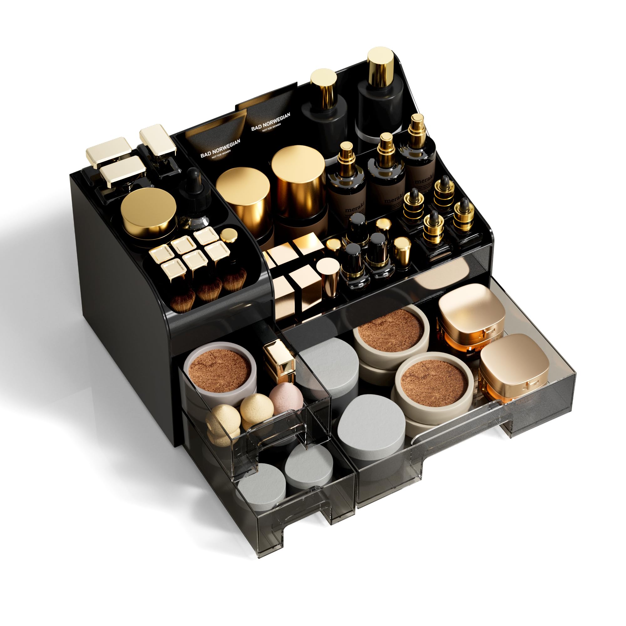 Organizer per trucchi con cassetti, grande scatola portaoggetti per cosmetici, organizer da banco per la cura della pelle, supporto per pennelli da trucco in ABS, per bagno, scrivania
