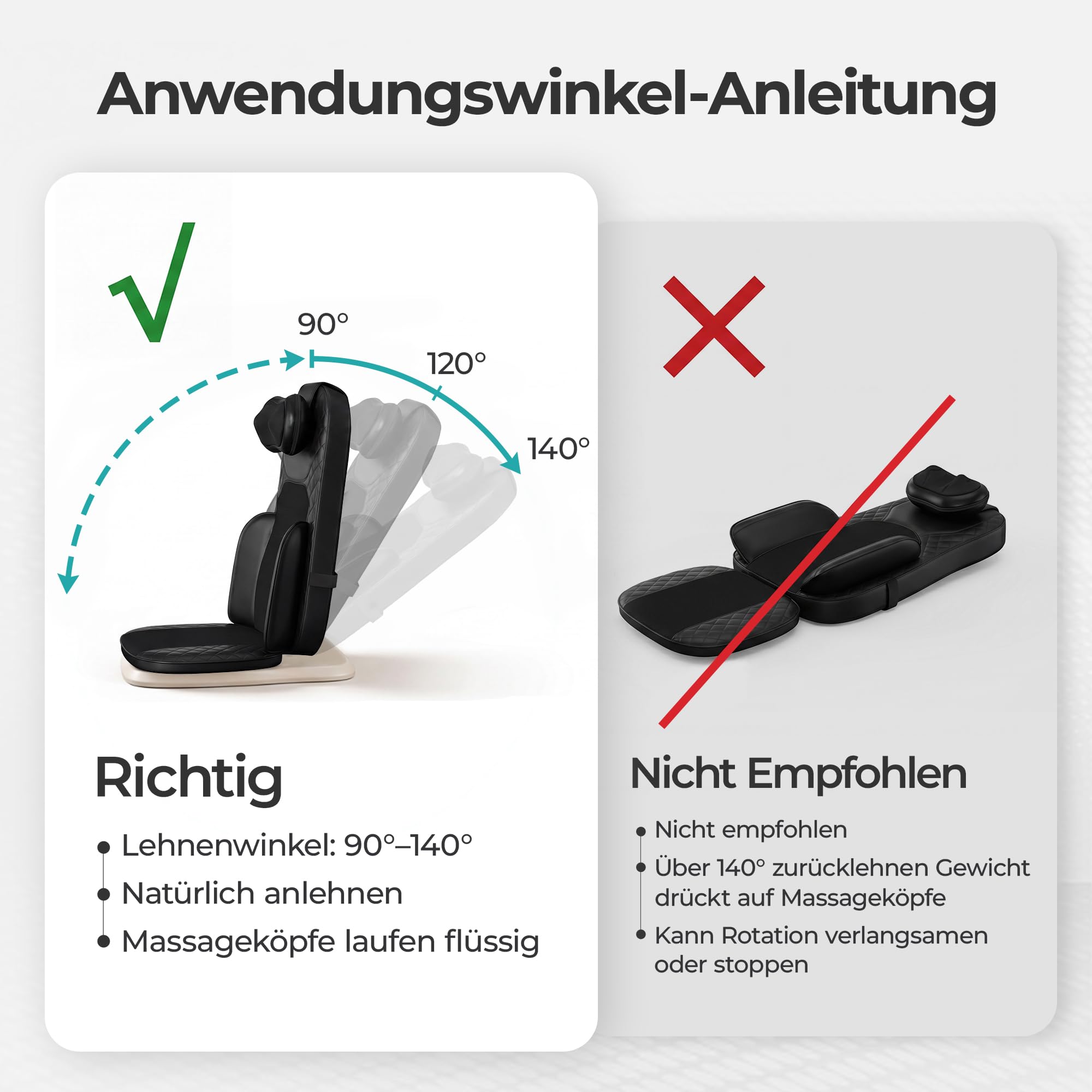 Shiatsu Massagesitzauflage, Massagegerät Rücken mit Knetmassage, Rollmassage & Vibration, Rückenmassagegerät mit Wärme mit 2 Nacken-Wechselköpfen für Nacken Schulter Rücken und Oberschenkel
