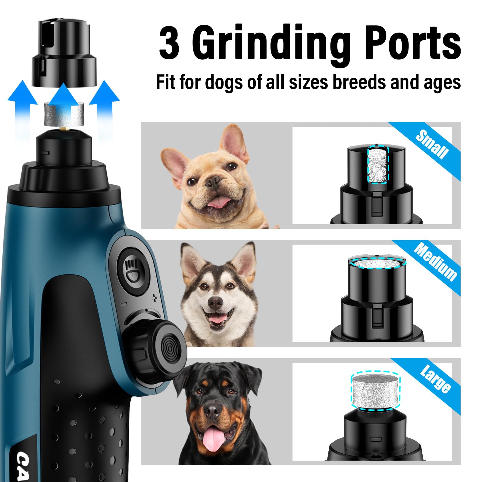 Casfuy Smart 6-Speed Dog Nail Grinder - 50% More Power Pet Nail Grinder with 2 LED Lights Quiet Rechargeable Electric Dog Nail Trimmers File Toenail Grinder for Large Medium Small Dogs & Cats (DB) - image 8