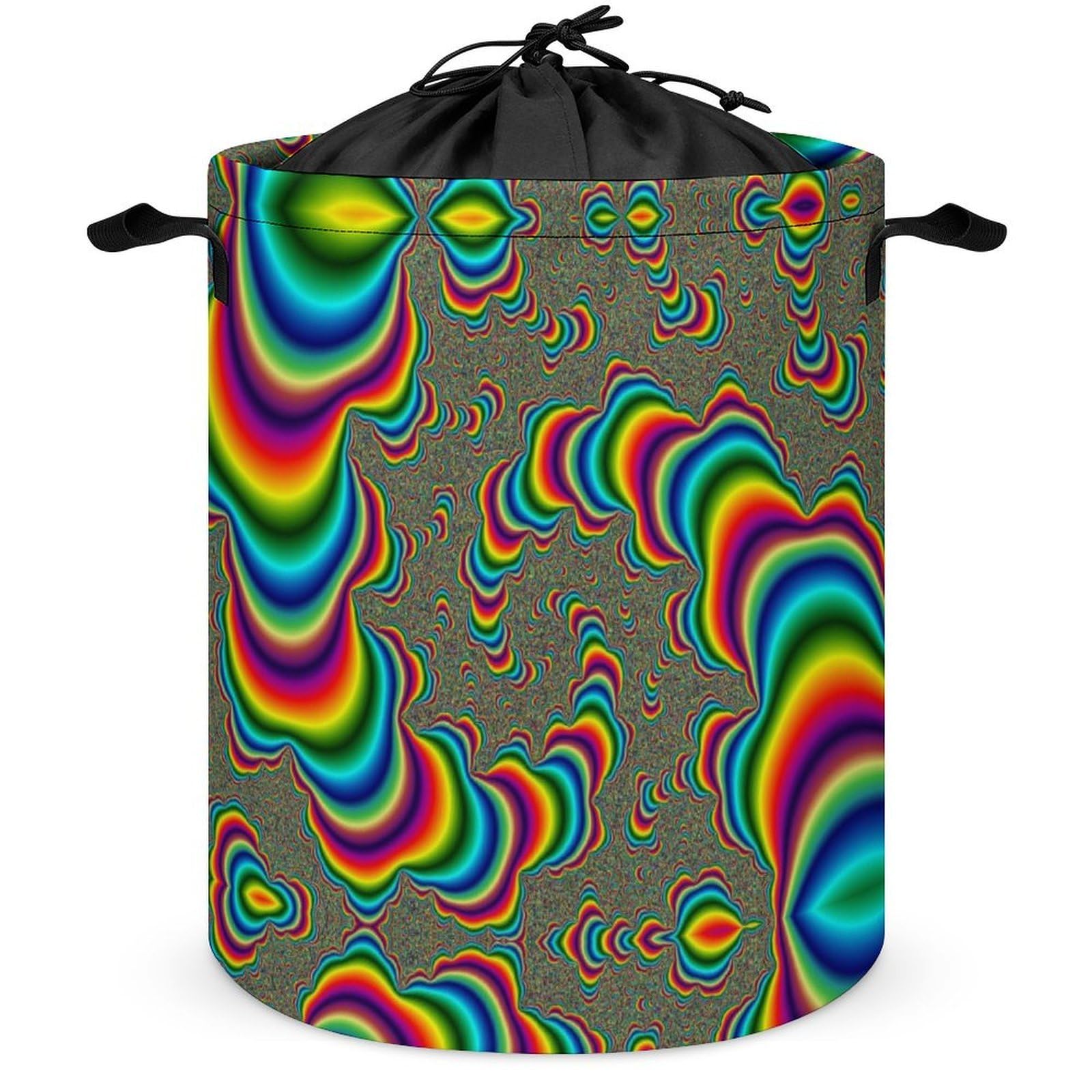 Qjjinxior Drawstring Laundry Hamper, Psychedelic Trippy Rainbow Laundry Basket, Washing Basket with Handle