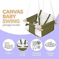 Vista 3 de CaTeam - Columpio de lona para bebé, silla de asiento colgante de madera con cinturón de seguridad, silla hamaca de bebé duradera, columpio