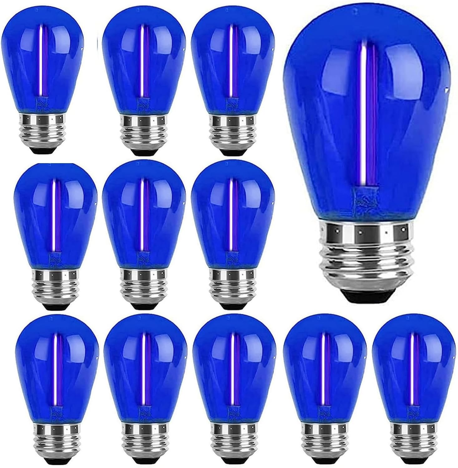 Sxminer 15 Pack S14 LED Bulbs Blue Christmas Replacement Bulb 1W Outdoor String Light Bulb LED Edison Bulbs E26 Base Plastic Shatterproof Decorative Bulb for Christmas Halloween Home Patio Party Decor