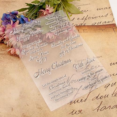 Miniatura 9 de Sello transparente de silicona transparente con palabras de bendición con texto en inglés Thank You Happy Birthday, sello de goma para hacer