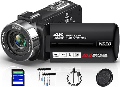 LUKPOW Video Camera 4K 80MP IR Night Vision Vlogging Camera