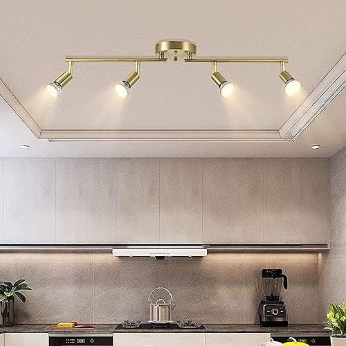 Miniatura 6 de Kit de iluminación LED de 4 luces, luces de techo doradas de 4 vías, cabezales de luz giratorios flexibles, accesorios de luz plegables para riel,