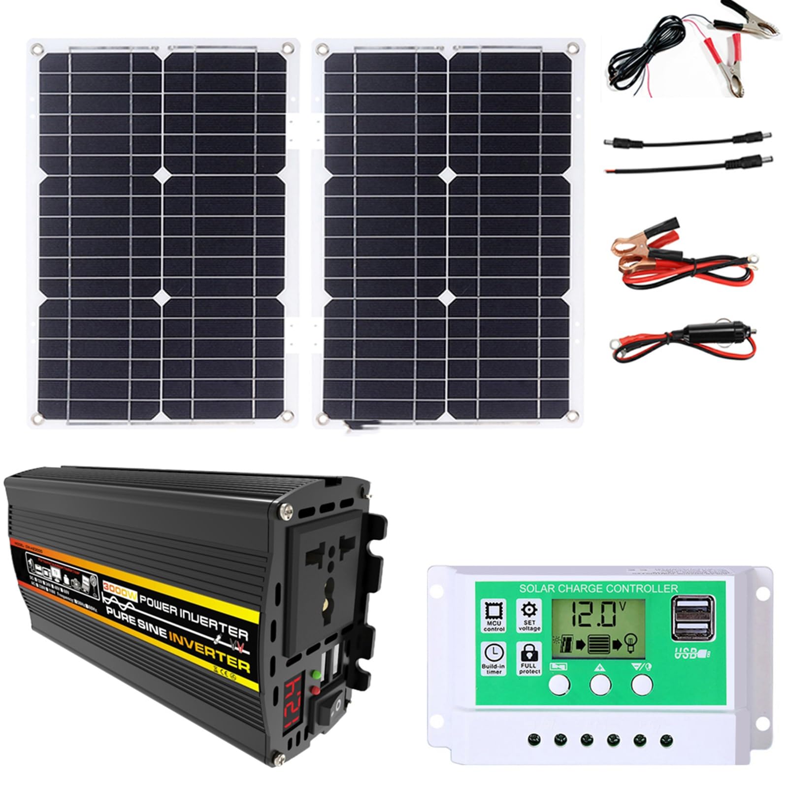 Solar System Kit 3000W/4000W 12V to 110V/220V Inverter Solar Panel Kit 50A Controller + 50W18V Foldable Solar Panel Home Grid System Solar Generator(500W,12V-220V)-picture-22