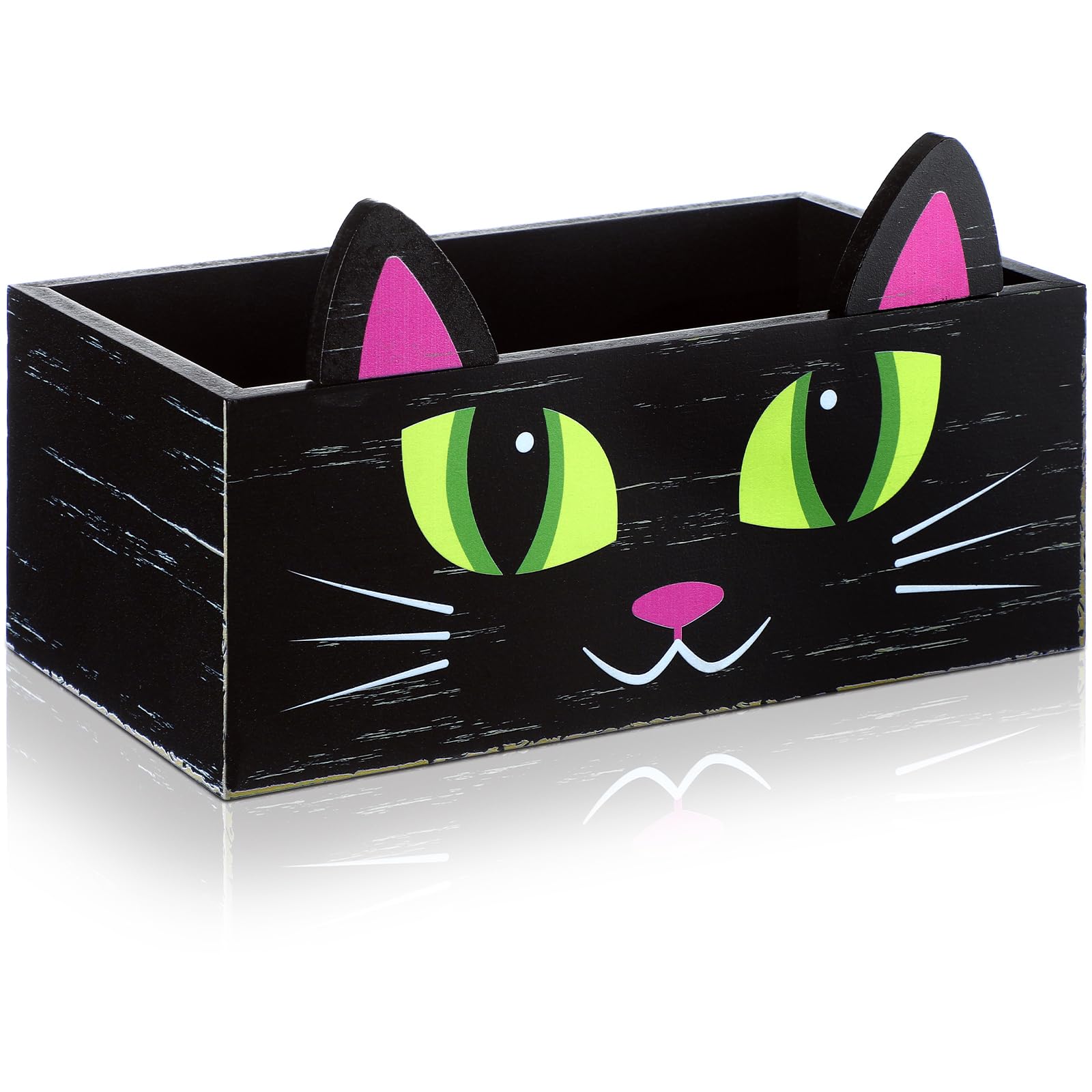 Sintuff Halloween Wooden Candy Bowl Trick or Treat Serving Dish, Cat