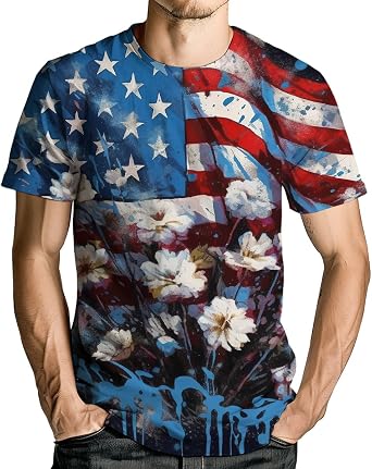 American Flag Mens T-Shirts 3D Printed Flag Short Sleeve Shirt Patriotic Americans Tee Top