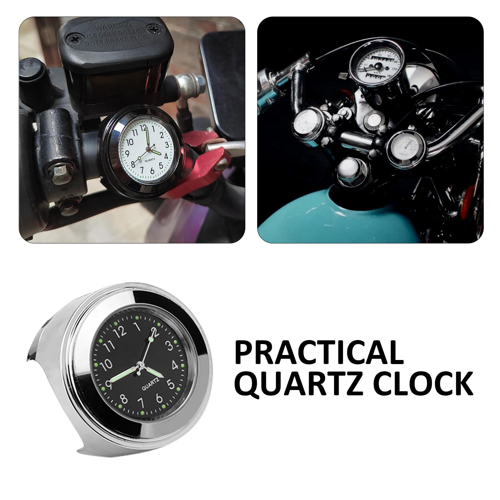 HENGBIRD Horloge Argent et Alliage d'Aluminium pour Moto, Guidon Noir 22-25 Mm