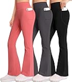 Girl Yoga Flare Wide Leg Tummy Control Stretchy Pants for Causal with Pockets 3 Pack