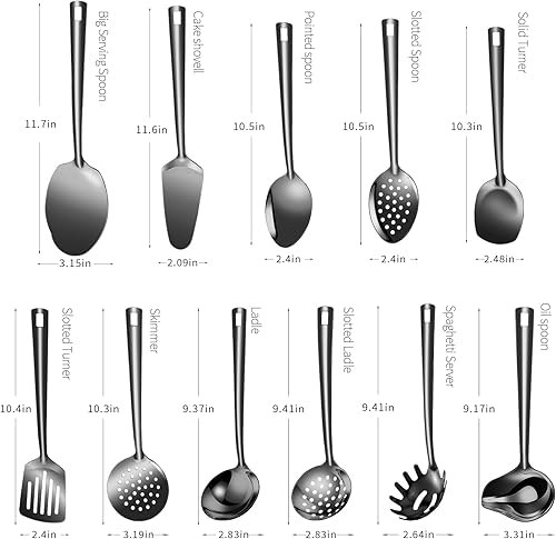 Miniatura 2 de Lazycorner Juego de utensilios de cocina de acero inoxidable, juego de utensilios de cocina de acero inoxidable, juego de espátula, resistente al