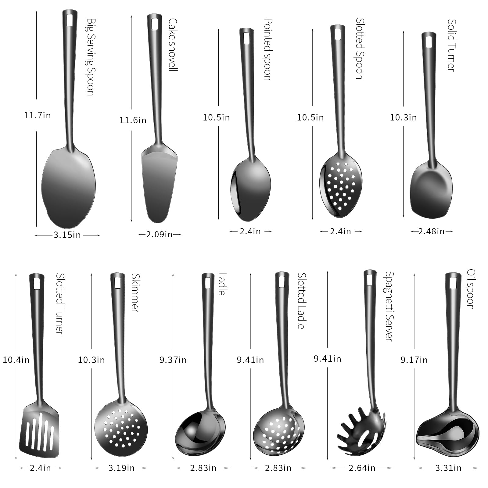 Juego de utensilios de cocina de acero inoxidable, 11 piezas