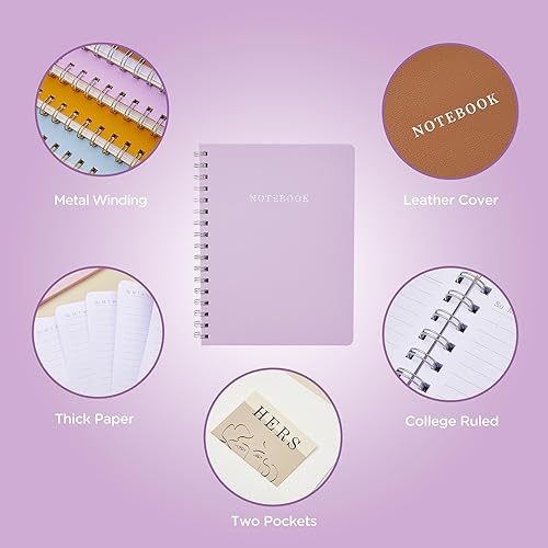 Miniatura 2 de Cuaderno de espiral de piel sintética, 6.3 x 8.5 pulgadas, 160 páginas con bolsillos interiores, tapa suave, cuaderno de encuadernación de doble