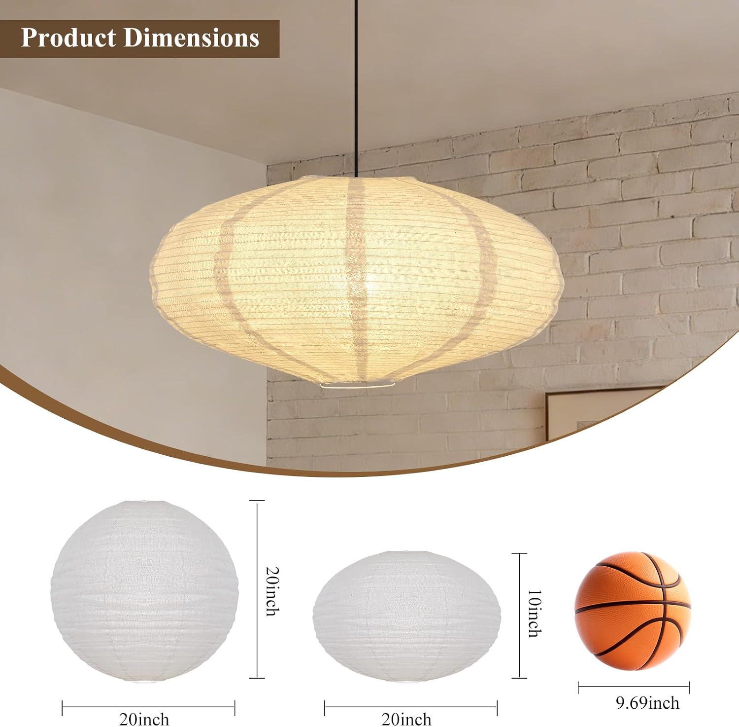 20X10inch Large Hanging Beige Lamp Shade Round Linen Pendant Lamp Shade Minimalist Can replace Hanging Lampshade Paper Lanterns Handmade Fabric Linen Lantern Lights Covers for Living Room Bedrooms