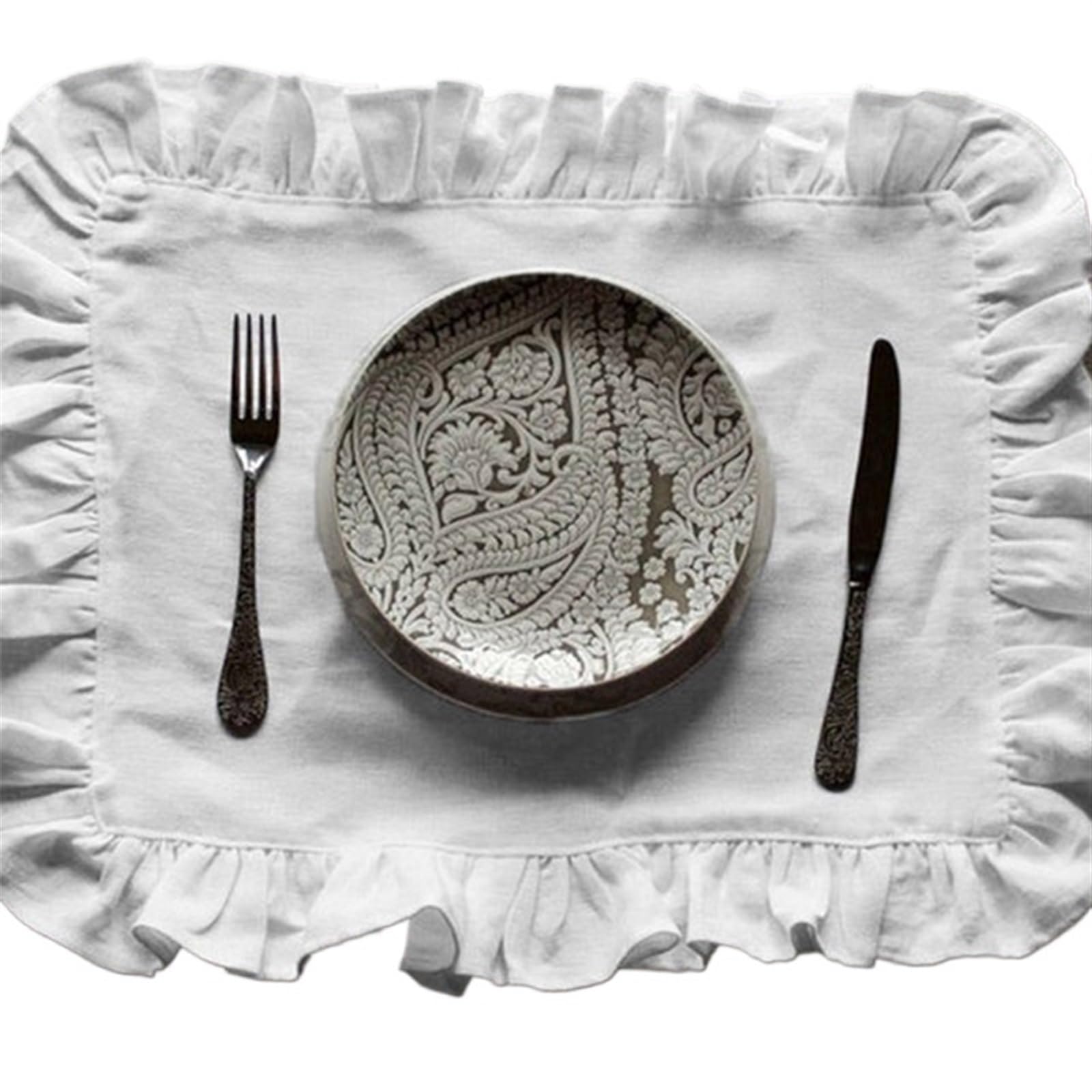 serviettes napkins Linen Napkins Wedding Dinner Solid Color Flounce Placemats Ruffle Edge Classical Home Table Napkin for dining wedding party everyday home(White 30X45CM)