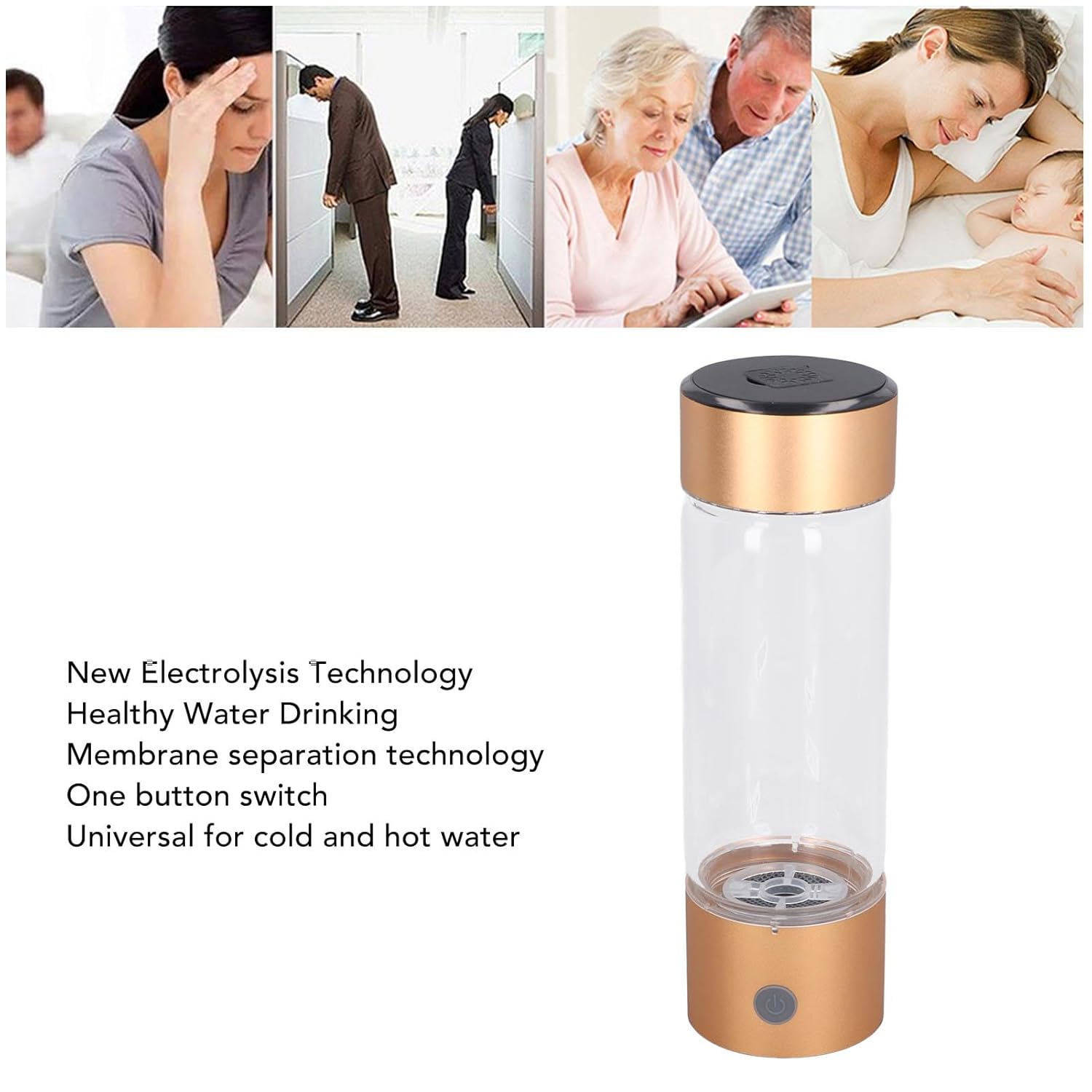 Hydrogen Water Bottle with Nasal Inhalation Hose, 410ml Capacity Portable Hydrogen Water Machine, 1200 to 1400ppb Ions Hydrogen Rich Water Glass Health Cup for Home Travel