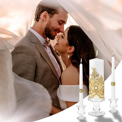 Miniatura 6 de Unity - Portavelas de cristal para velas de pilar, juego de 3 portavelas de cristal, candelabros decorativos de vidrio transparente para mesa de