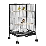 Amazon Basics 30-Inch Metal Bird Cage with Gate | Feeders, Wooden Perches & Tray | Ideal for Lovebirds, Parrots & Small Birds | 3 Levels