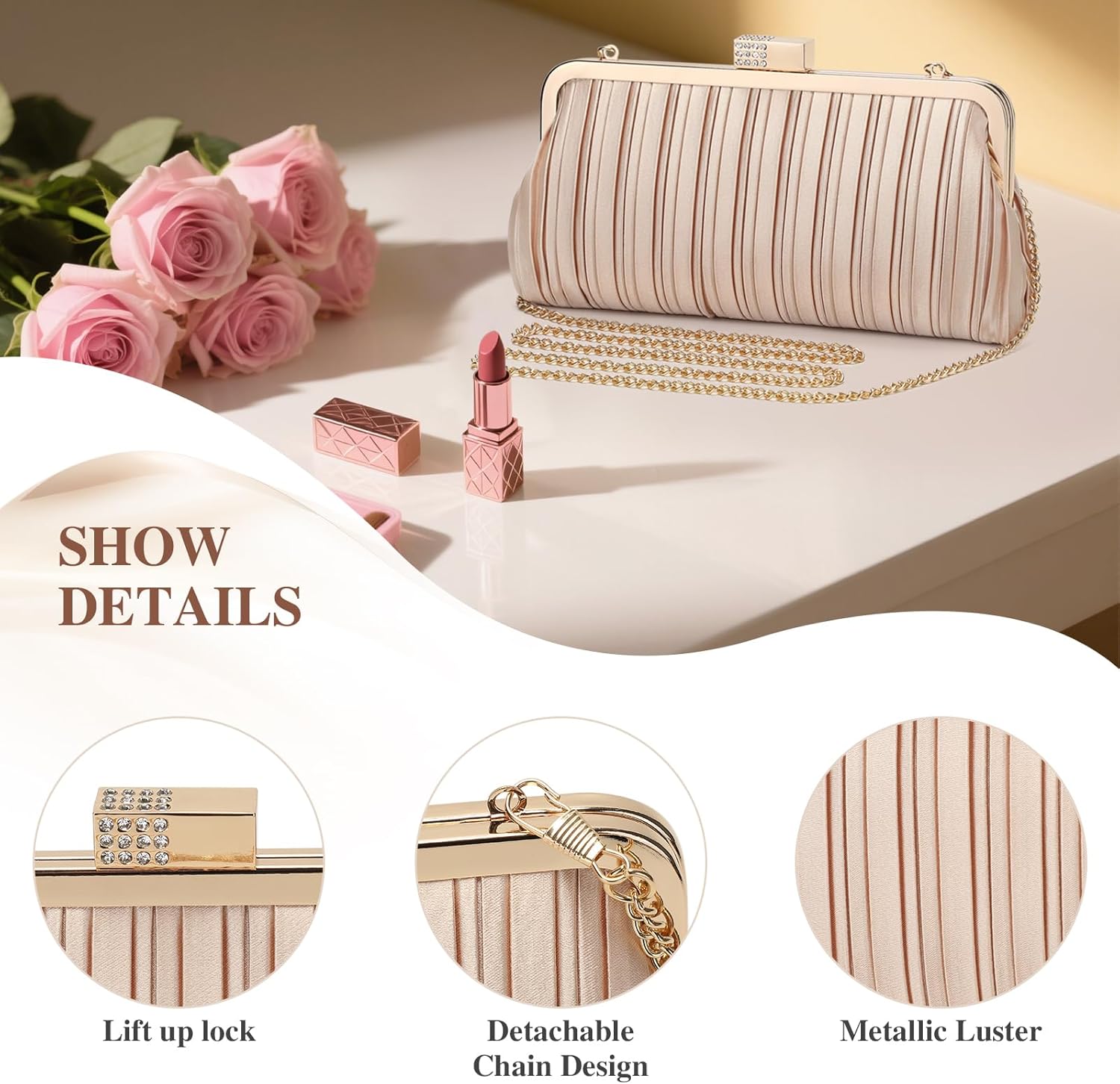 UBAYMAX Clutch Purses for Women Formal Evening Bag Elegant Pleated Satin Evening Clutch Handbags for Prom Party Wedding