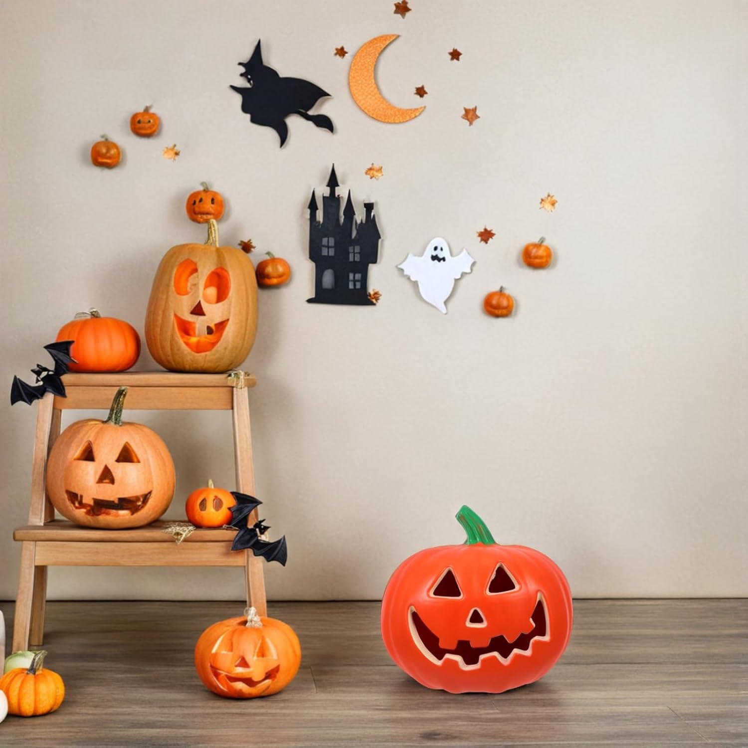 TOYANDONA Halloween Pumpkin Lantern 8.3 Inch Led Lighted Jack O Lantern Outdoor Decor Waterproof Hollow Design for Porch Fall Harvest and Halloween Party