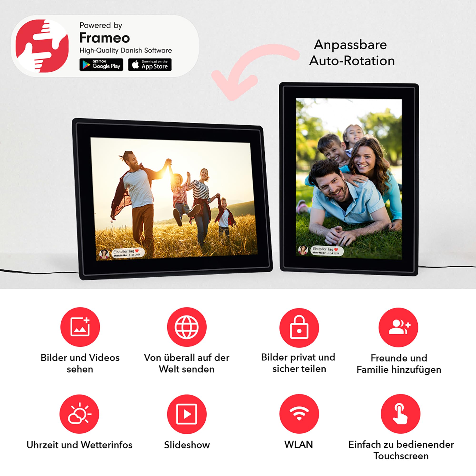 Rollei Smart Frame WiFi 100 czarna cyfrowa ramka na zdjęcia 10,1 cala z funkcją WiFi do odtwarzania zdjęć i filmów z dźwiękiem.