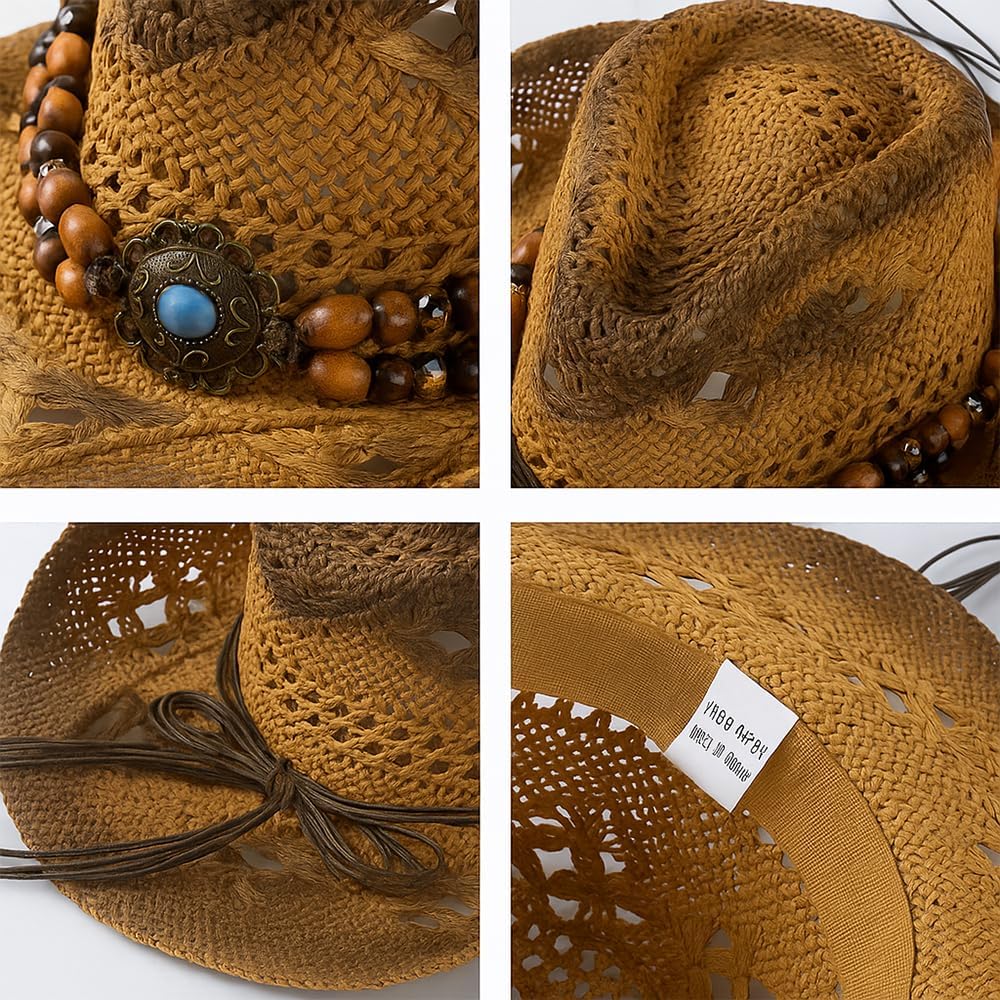 Straw Cowboy Hat for Men & Women - UV Protection, Adjustable, Lightweight, All-Season Western Hat with Removable Band - Image 6