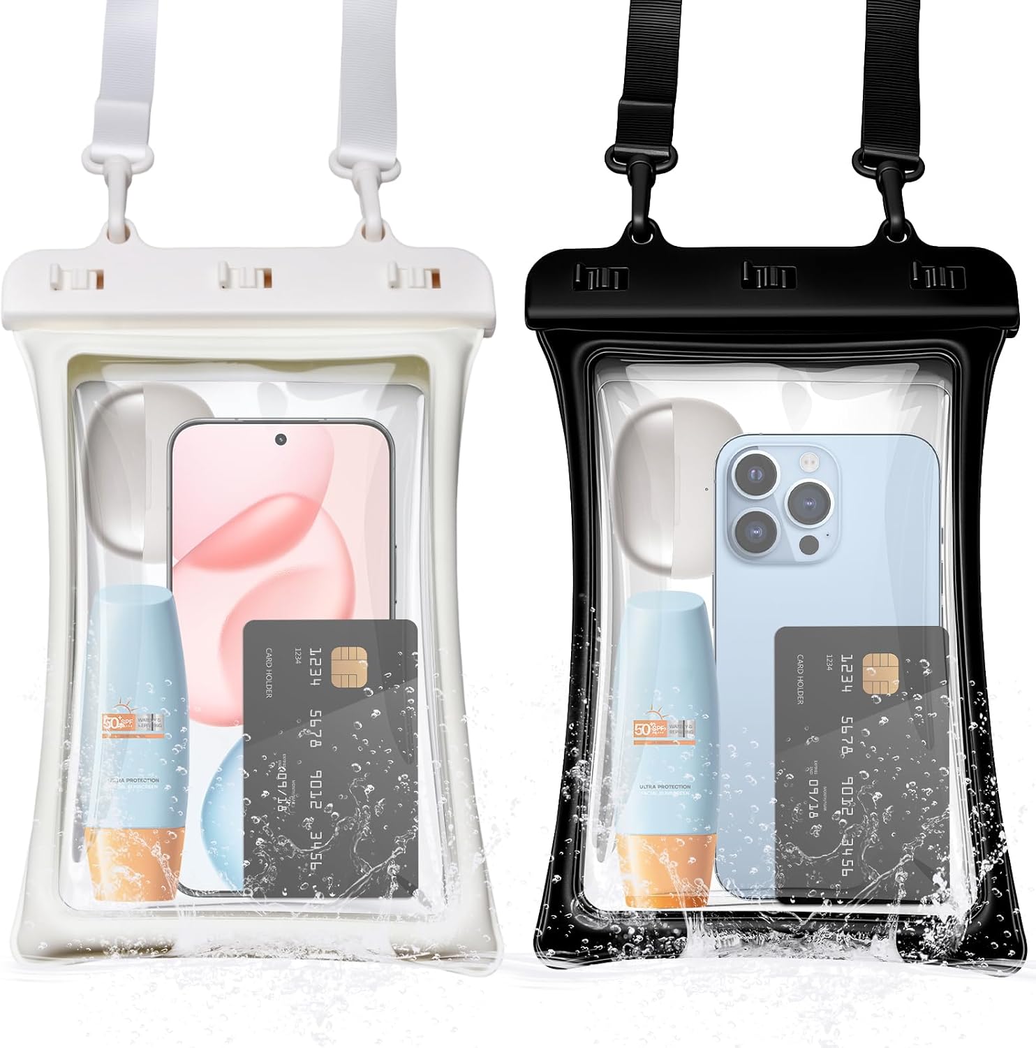 2 Pcs Floating Waterproof Phone Pouch Up to 10", IPX8 Cell Phone Dry Bag for iPhone 17 16 15 Pro Max Galaxy S25 S24 S23 Ultra, Adjustable Widening Lanyard, Beach Cruise Travel Essentials