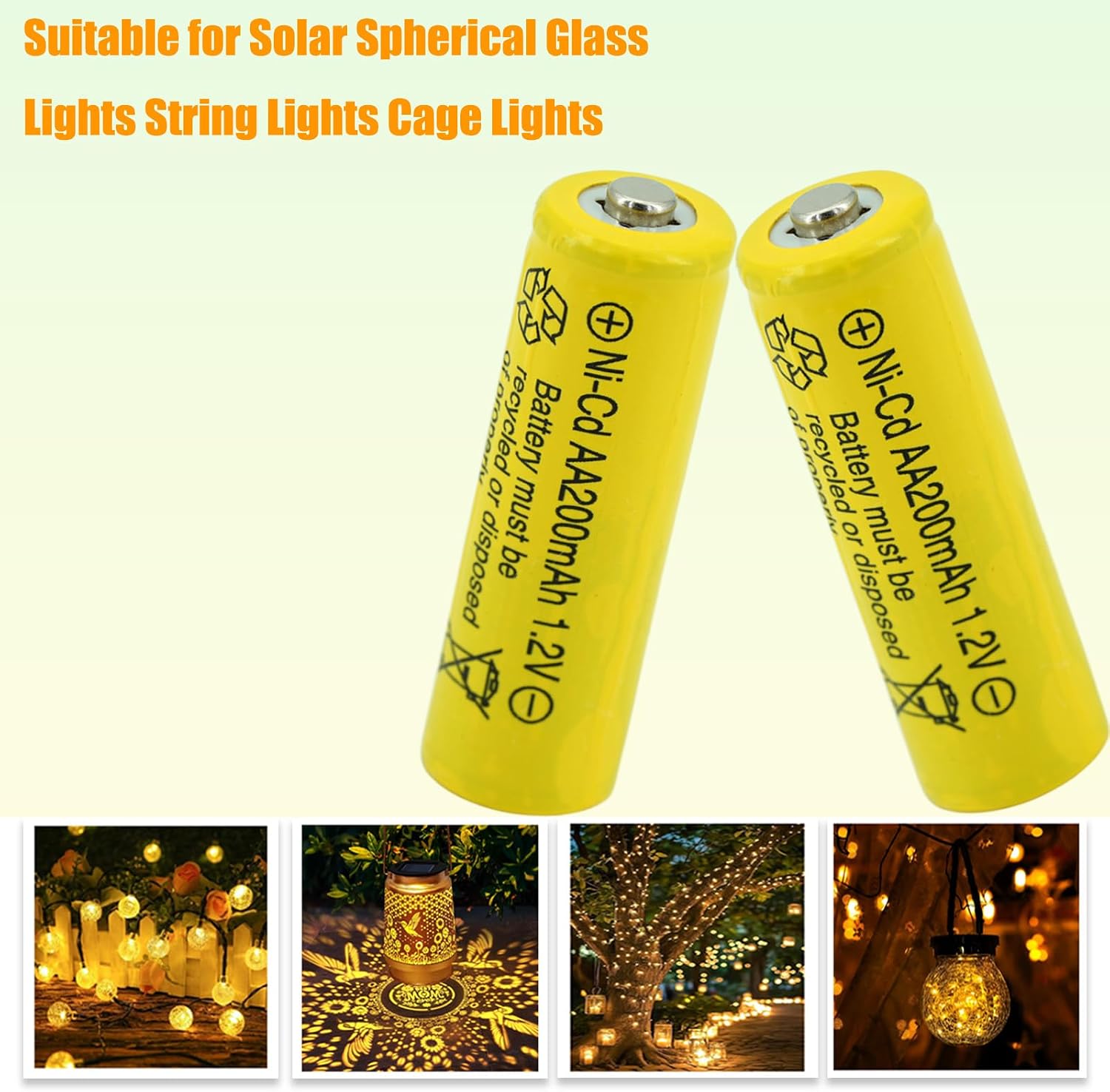 16 Packs AA 200mAh Ni-CD 1.2V Rechargeable Batteries, Pre Charged Solar Light Batteries Double A for Outdoor Solar Lights